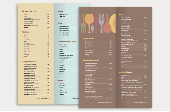 imagen de cartas de bar y restaurante